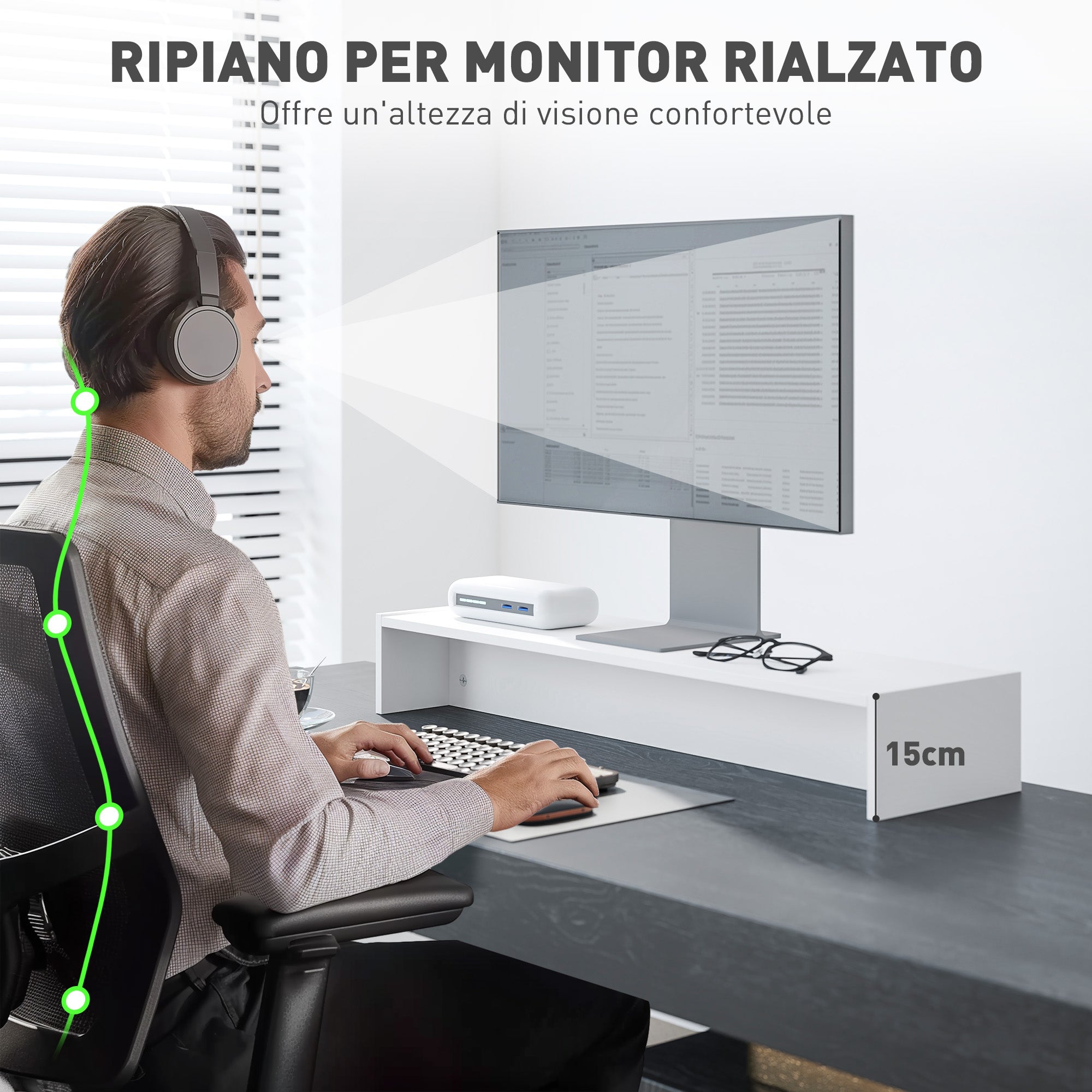 Supporto per Monitor 3 Vani 100x27x15 cm in Legno Bianco