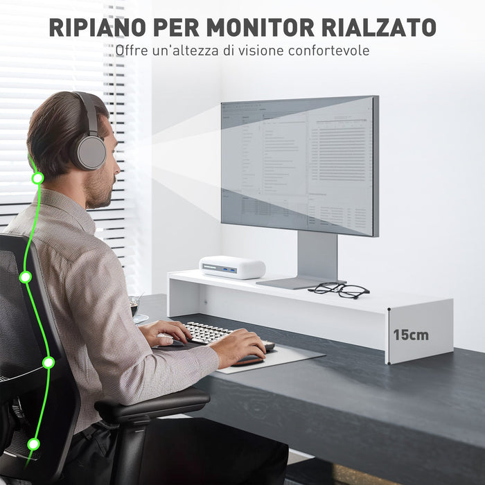 Supporto per Monitor 3 Vani 100x27x15 cm in Legno Bianco