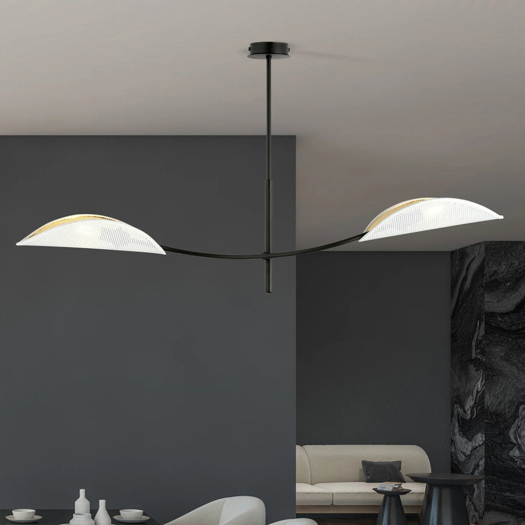 Sospensione Nordica 2 Luci Ares In Acciaio Nero Bianco E Oro Bracci Regolabili
