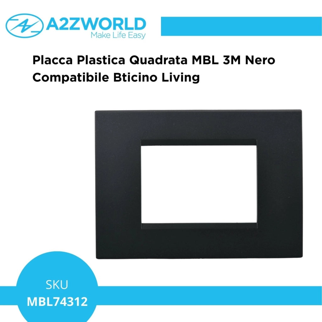 Placca Plastica Quadrata MBL 3M Nero Compatibile Bticino Living BLN89302