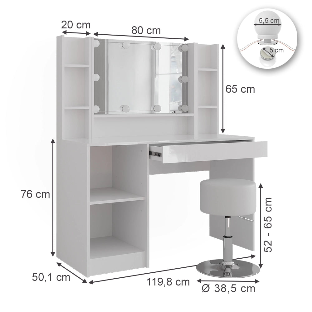 Vicco Tavolo da toeletta Bianco/bianco lucido 119.8 cm 6 parti