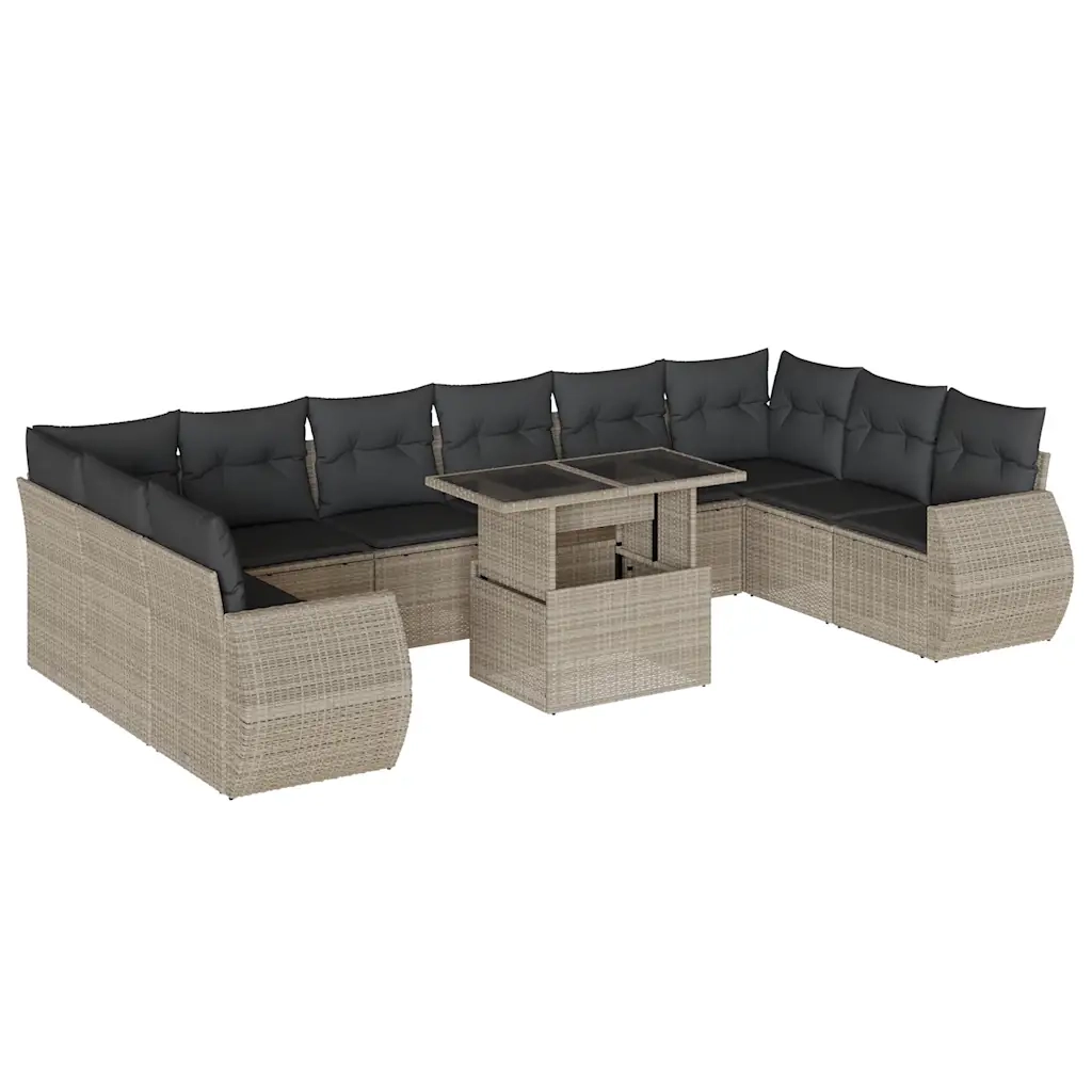 vidaXL Set Divani da Giardino 11 pz con Cuscini in Polyrattan Grigio