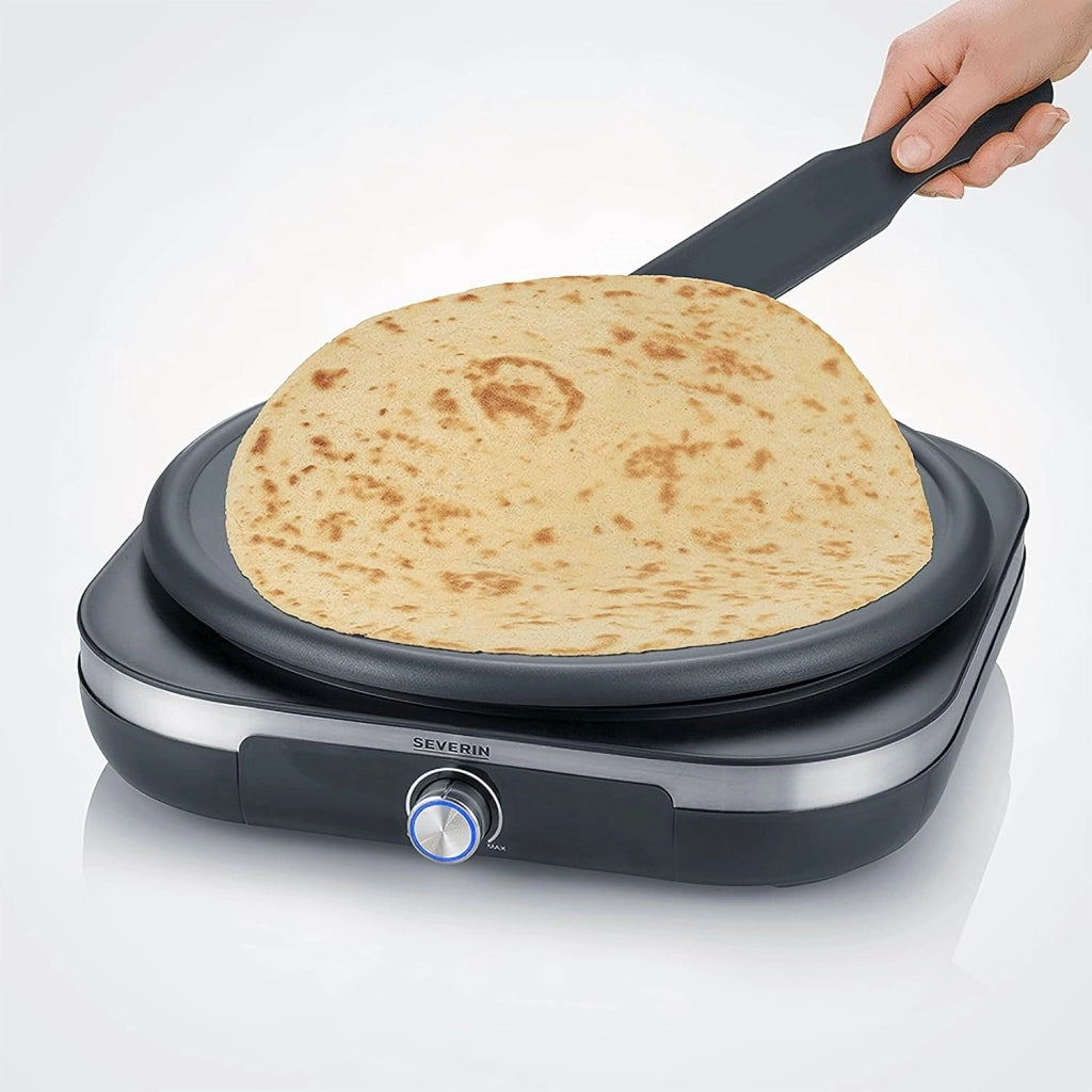 Severin cm 2199 crepiera elettrica xxl, crepes maker con temperatura regolabile, piastra antiaderente removibile e spatola giracrepes inclusa, utile anche come piastra per pancake