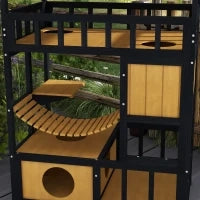 Casa per gatti, Paradiso per Gatti con Piattaforme, Ponte Oscillante e Grotte per Gatti, Adatta per 2 Gatti, Legno