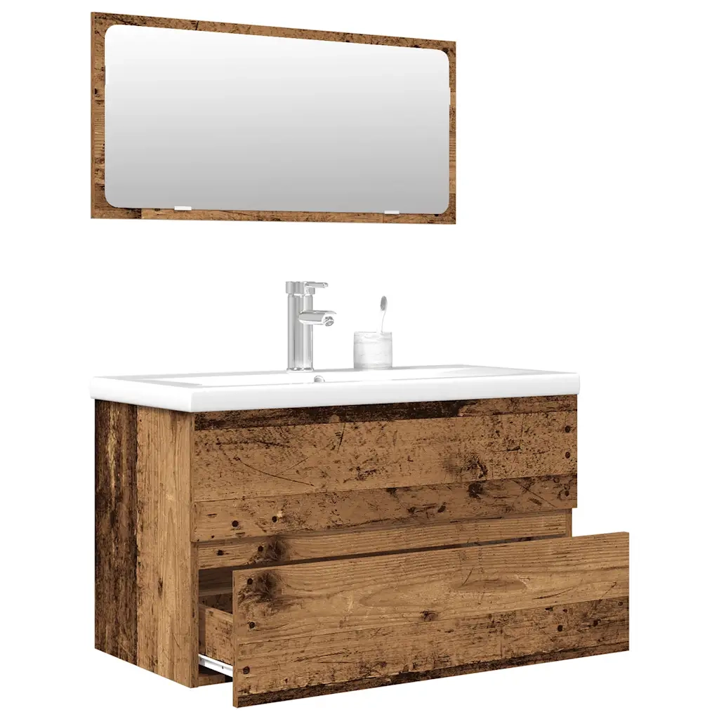 Set Mobili da Bagno | Armadio da bagno 3 pz Legno Antico in Legno Multistrato