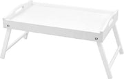 Piatto da letto in legno di betulla, ripiegabile con gambe e maniglie, tavolo da letto per colazione, bianco