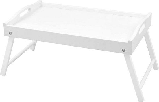Piatto da letto in legno di betulla, ripiegabile con gambe e maniglie, tavolo da letto per colazione, bianco