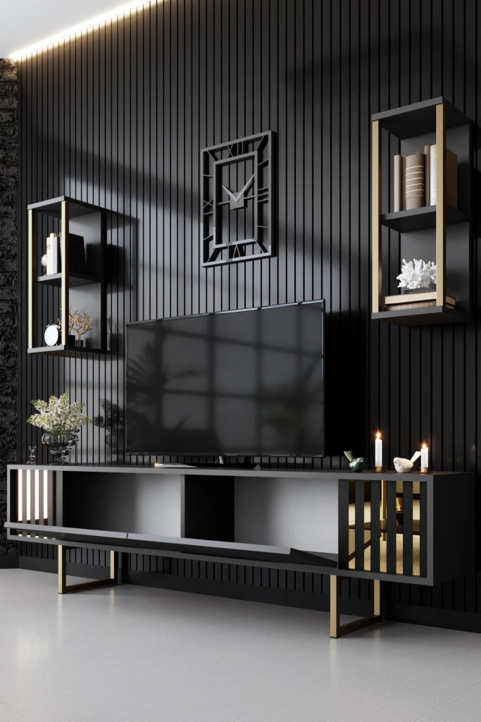 Porta TV in legno "Gold Line" - 180 x 30 x 48 cm - Nero antracite