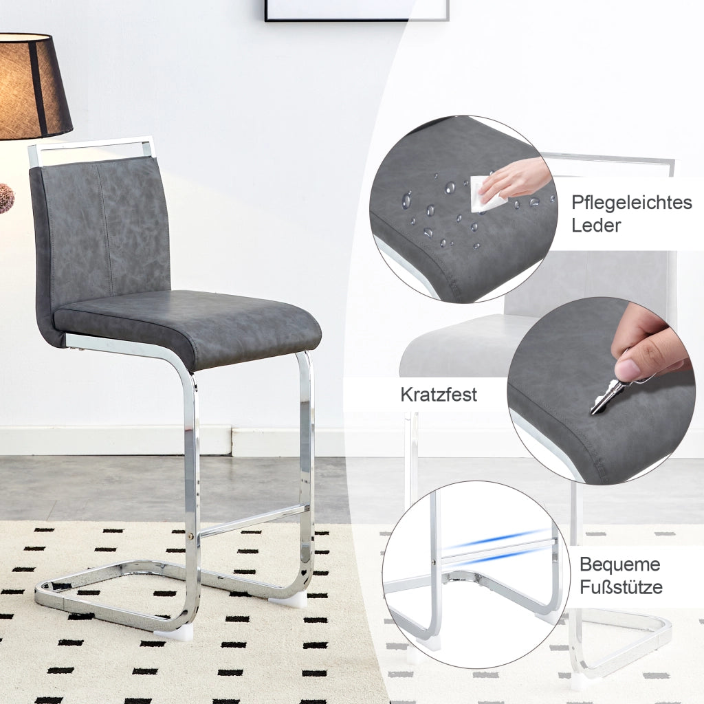 Sgabello da bar in PU con supporto per i piedi e struttura stabile in metallo grigio scuro e argento set da 2