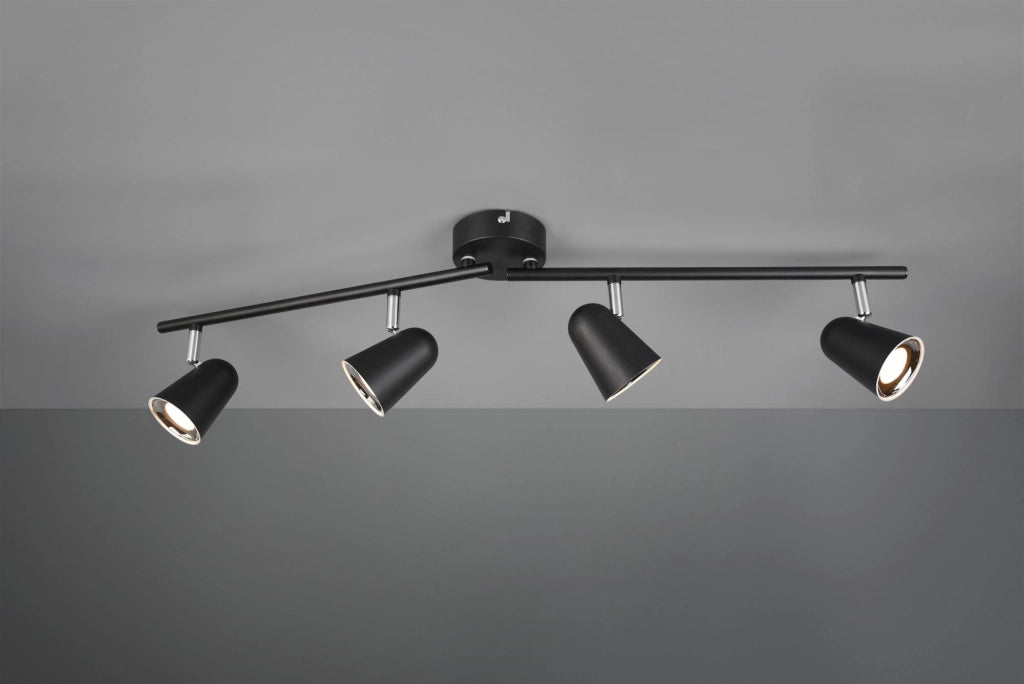 TOULOUSE BARRA 4 SPOTS LED 14W 1600lm, 3000K NERO SATINATO CON BORDO CROMATO L. 78CM