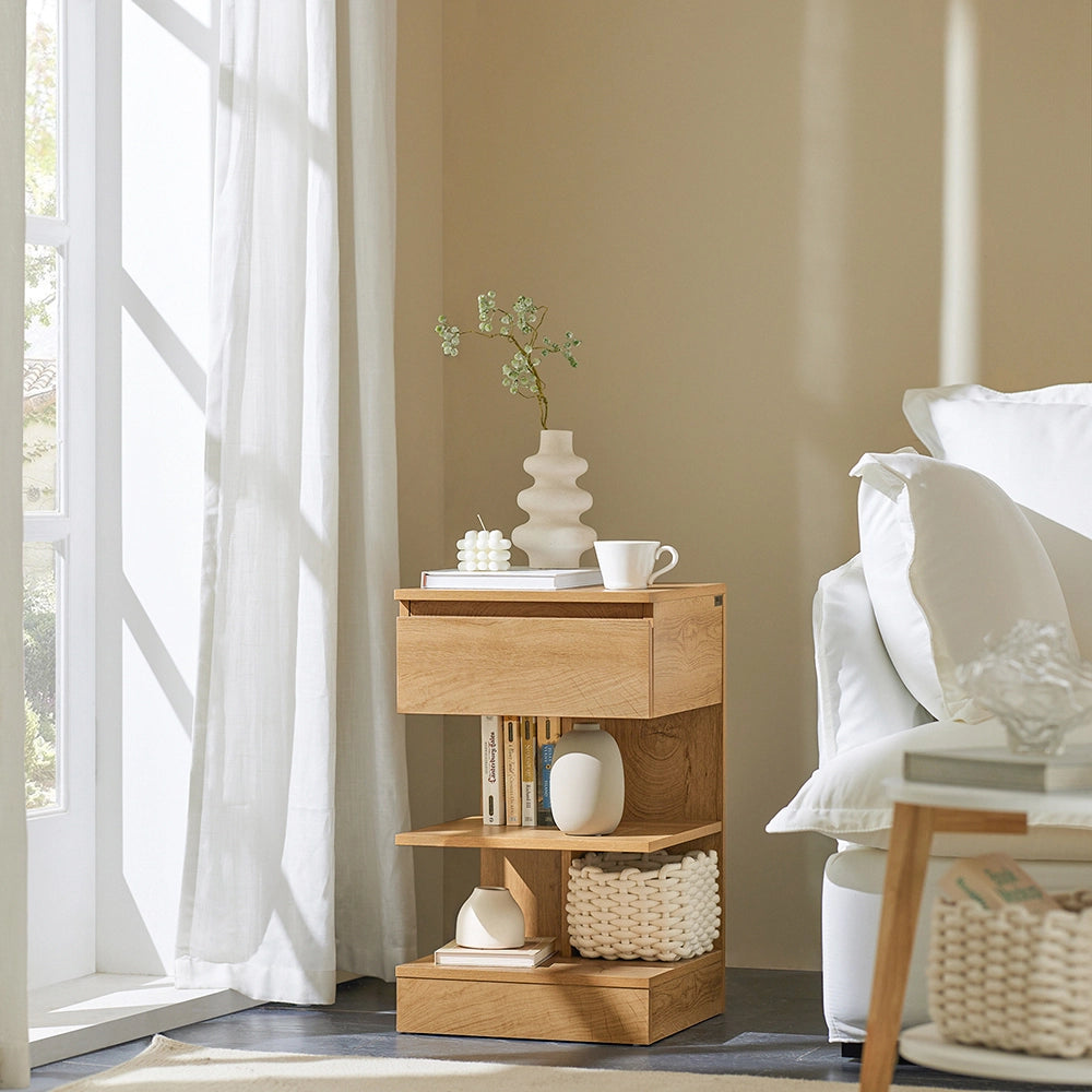 SoBuy FBT49-Nx2, Set di 2 Comodino Camera da Letto - Comodino con 1 Cassetto e 2 Ripiani, Tavolino Salotto - Moderna Cassettiera L39 x P39 x A65 cm Naturale