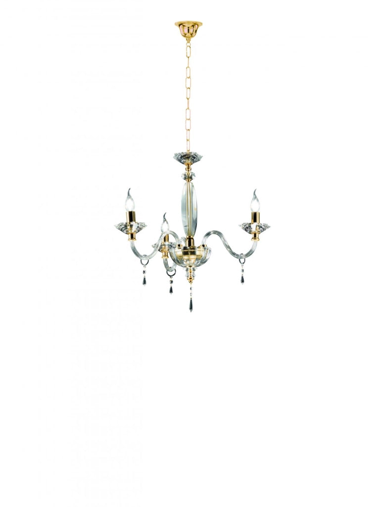 LAMPADARIO FIAMMA/3 CRISTALLO E ORO 3 LUCI ATTACCO E14 D.60CM