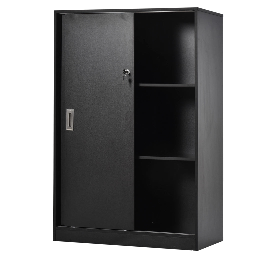 Armadio per Ufficio 2 Porte Scorrevoli Bloccabili ¨C Zephmum ¨C Nero 80x40x120 cm