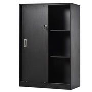 Armadio per Ufficio 2 Porte Scorrevoli Bloccabili ¨C Zephmum ¨C Nero 80x40x120 cm