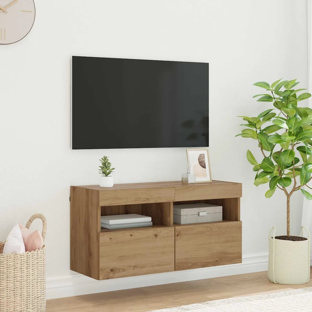 Mobile TV da parete con LED Rovere artigianale 80 x 30 x 40 cm