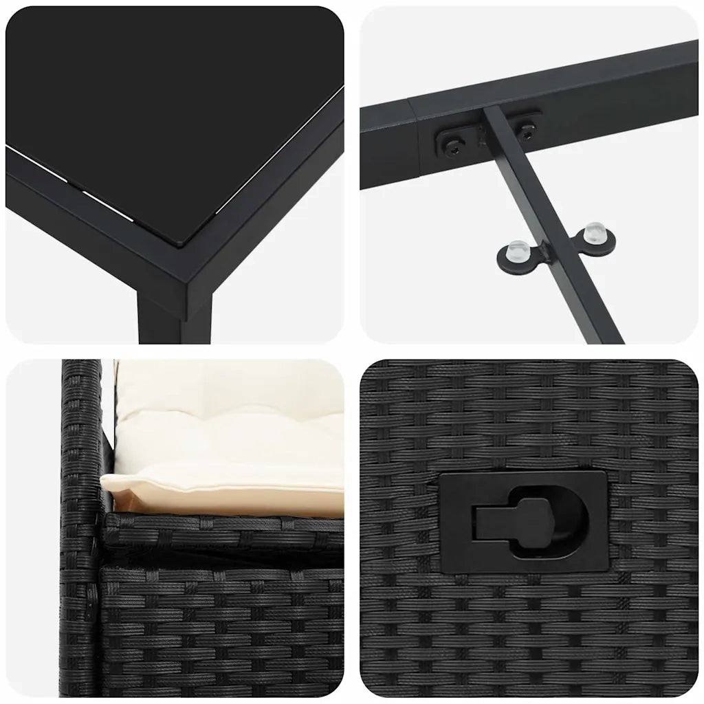 Set da Pranzo per Giardino con cuscino 5 pcs Nero polyrattan 3379536