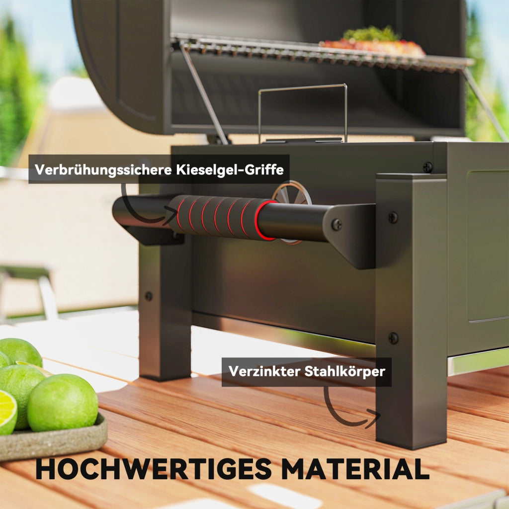 Barbecue a carbone con coperchio, griglia riscaldante, cassetto cenere, termometro, inox ¨C zephmum ¨C Nero/Rosso 67x53x55cm