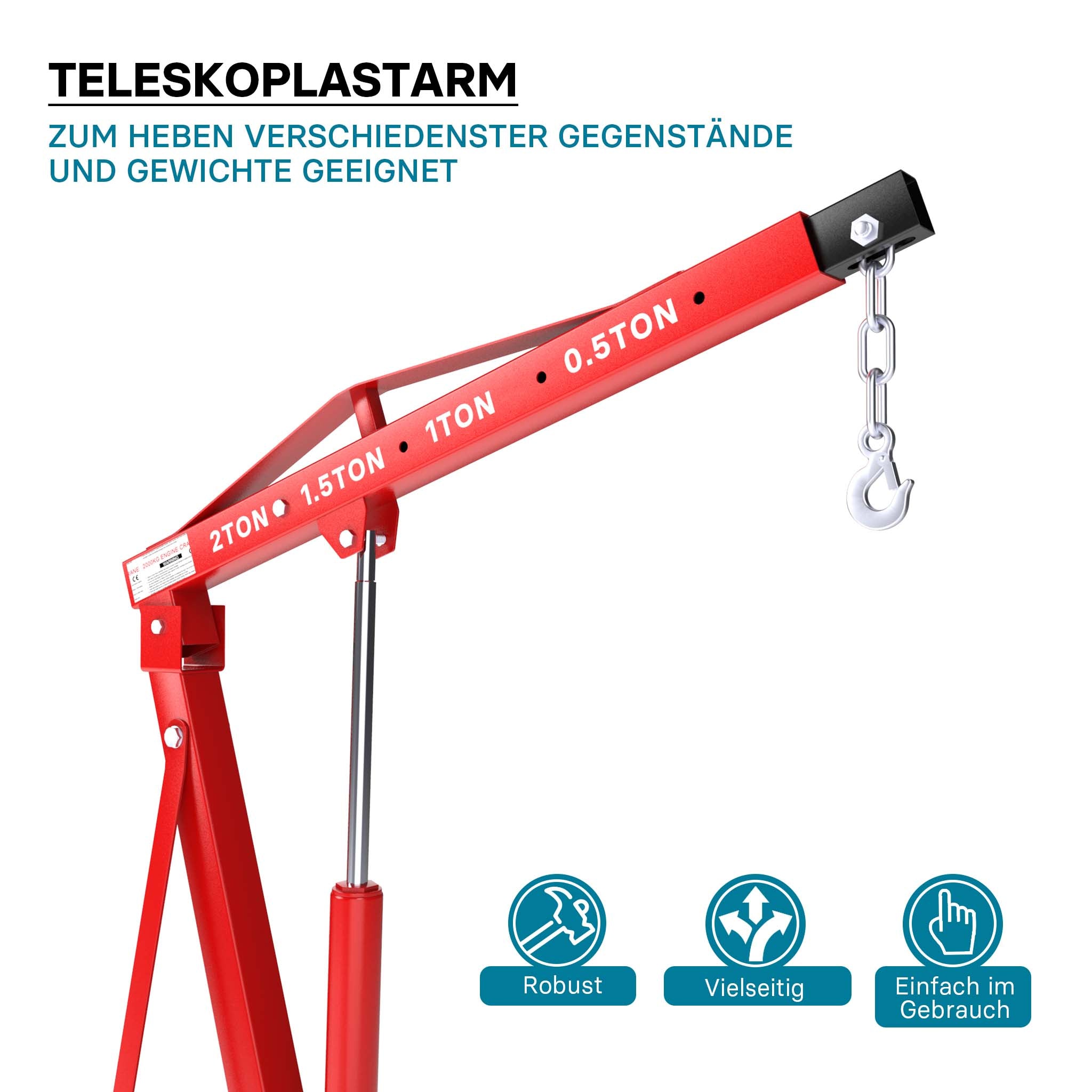 gruetta idraulica da officina per sollevamento, gru manuale pieghevole con doppia pompa, carico max 2000kg