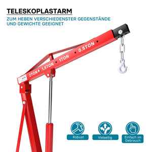 gruetta idraulica da officina per sollevamento, gru manuale pieghevole con doppia pompa, carico max 2000kg