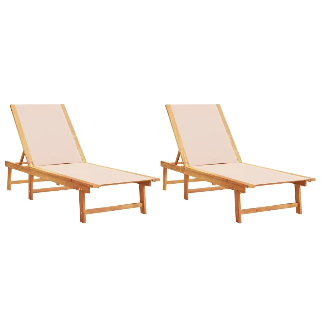 Lettini Prendisole 2 pz | Sdraio da giardino | Lettino da sole Crema Legno Massello Acacia e Textilene