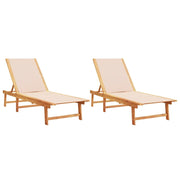 Lettini Prendisole 2 pz | Sdraio da giardino | Lettino da sole Crema Legno Massello Acacia e Textilene