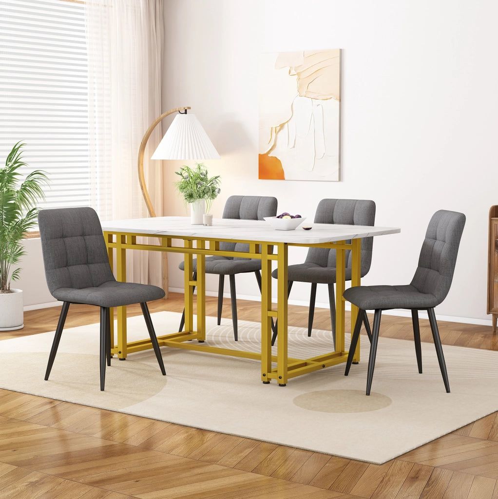 Tavolo da pranzo con 4 sedie 120x70 cm; moderno per cucina e soggiorno; MDF e lino grigio