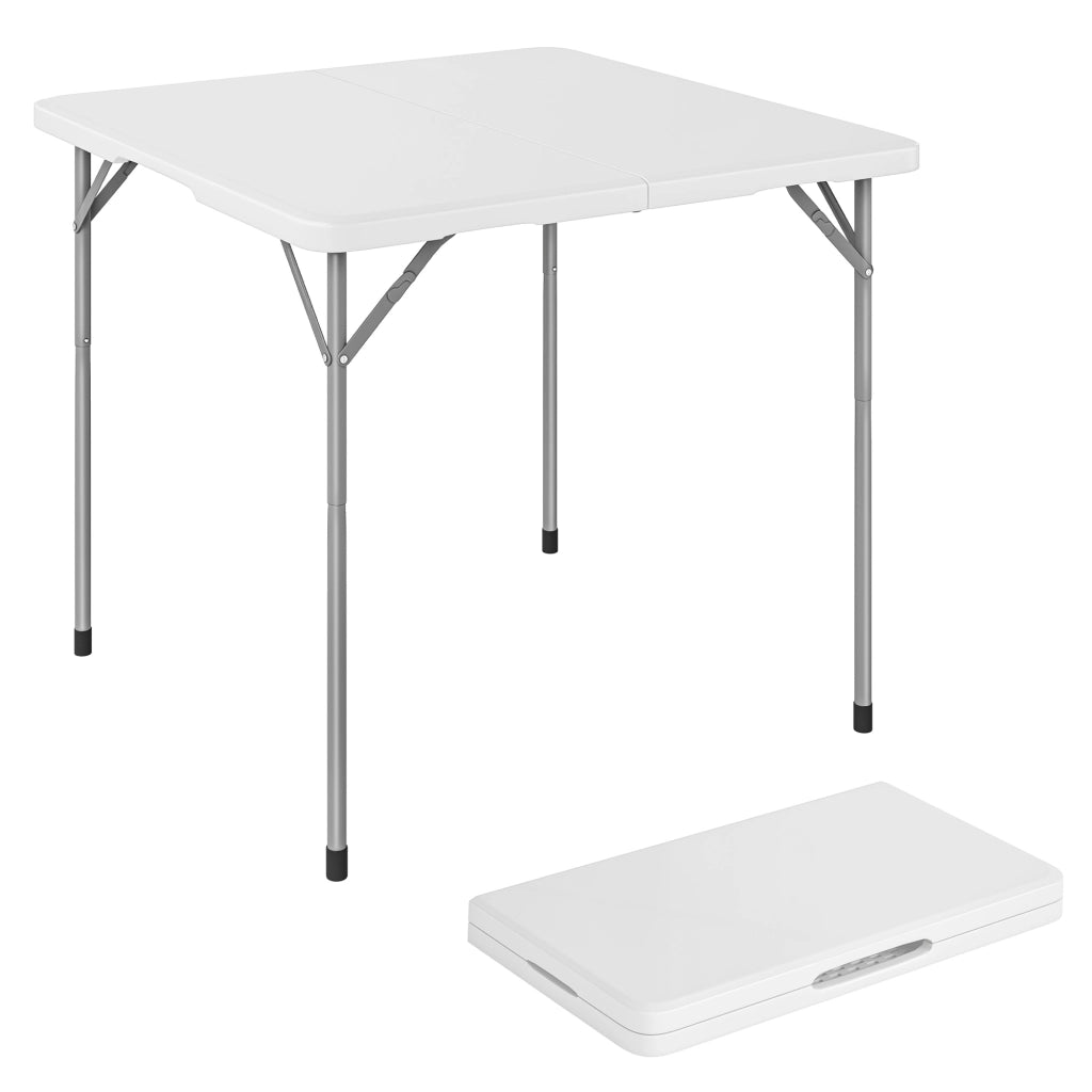 Tavolo da Campeggio Pieghevole Quadrato, in Metallo e HDPE, 86x86x74 cm, Bianco