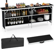 Tavolo da campeggio pieghevole con 2 ripiani, tavolo da picnic con struttura in lega di alluminio, 206 x 38 cm, schermo in tessuto Oxford, borsa da trasporto, per barbecue e campeggio