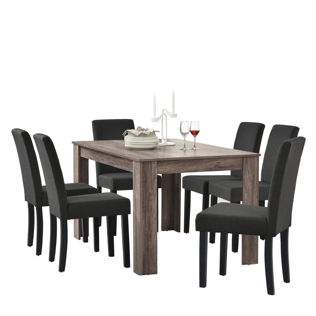 Tavolo da pranzo (rovere antico) + 6 sedie da pranzo in grigio scuro - 140x90cm 03_0004238