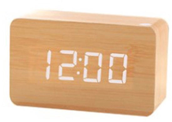 Orologio Digitale con Display LCD Grande - Con Struttura in Legno e Alta Leggibilità - Orologio Digitale con Temperatura e Umidità - 1 Pezzo - Camera da Letto, Salotto, Ufficio - Giallo e Bianco