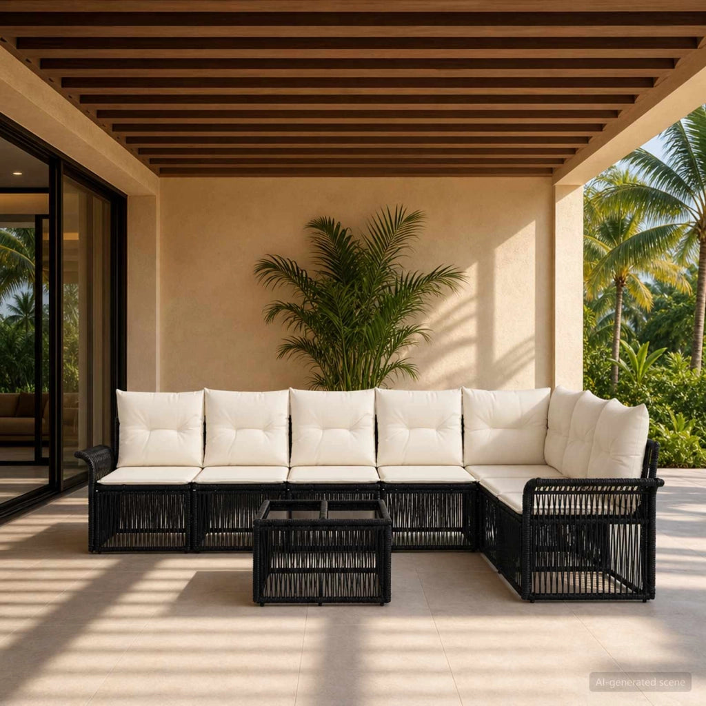 Set Divano da Giardino 8 pz Nero polyrattan 3434842