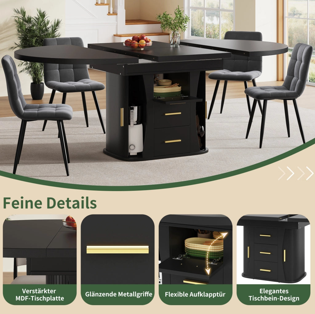 Tavolo estensibile nero in MDF 118-158 × 118 × 77 cm