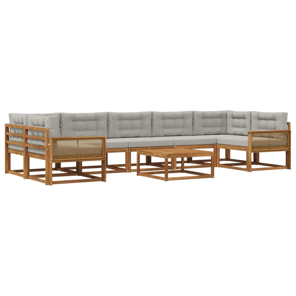 Set di divani da esterno 8 pcs Naturale e Grigio chiaro