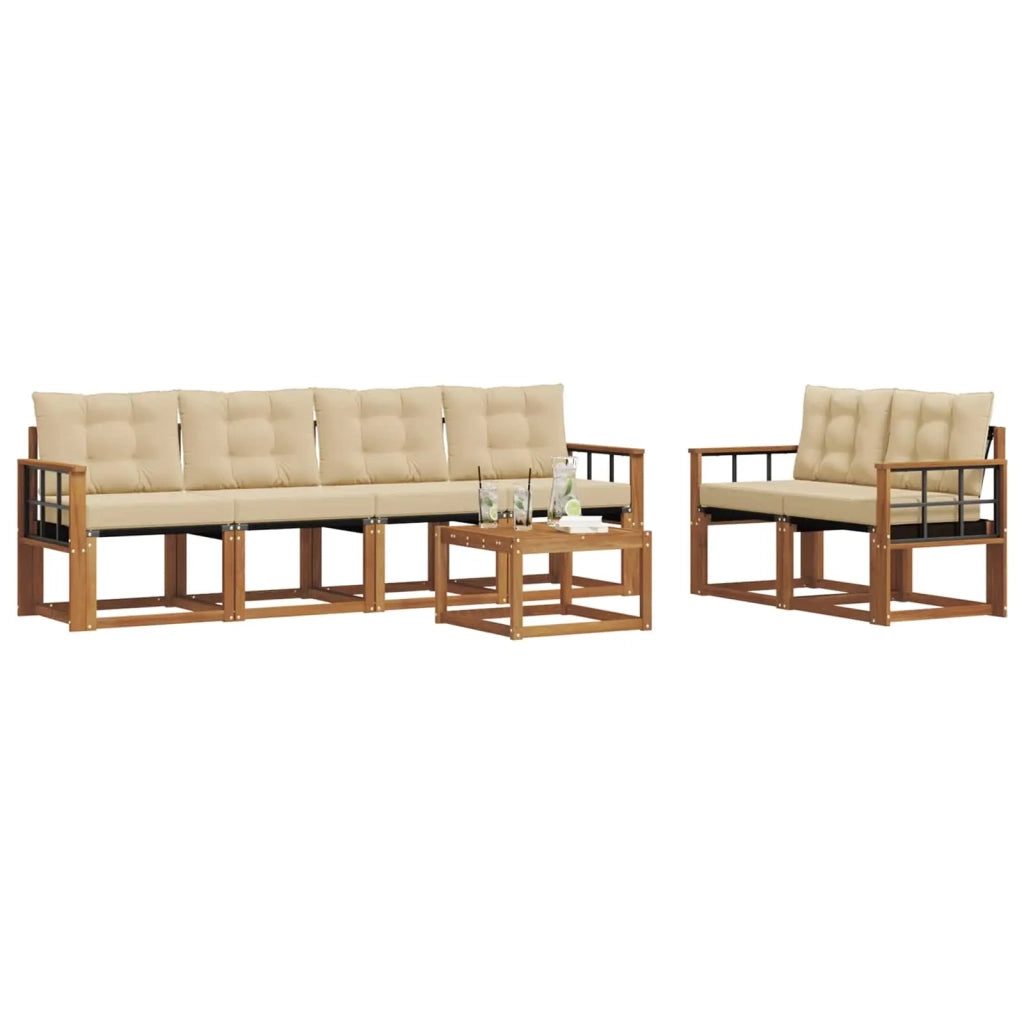 Set di divani da esterno con cuscino 7 pcs Naturale e Beige 3368432