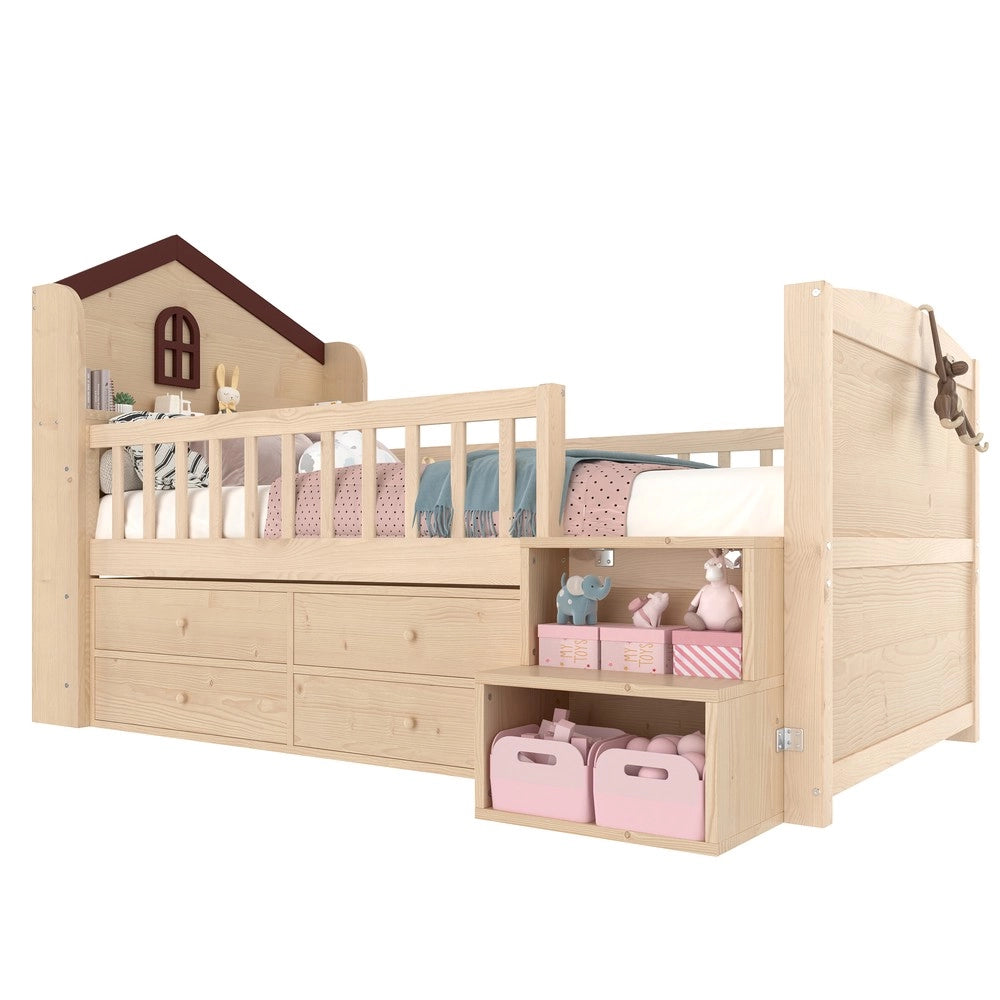 Letto a Soppalco con Cassetti e LED ¨C MINIMAL ¨C 90x200, Naturale