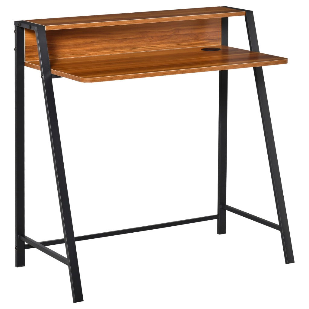 Scrivania lineare moderna con vano portaoggetti e passacavi, in MDF, per home office e studio, noce, 84 × 45 × 85 cm