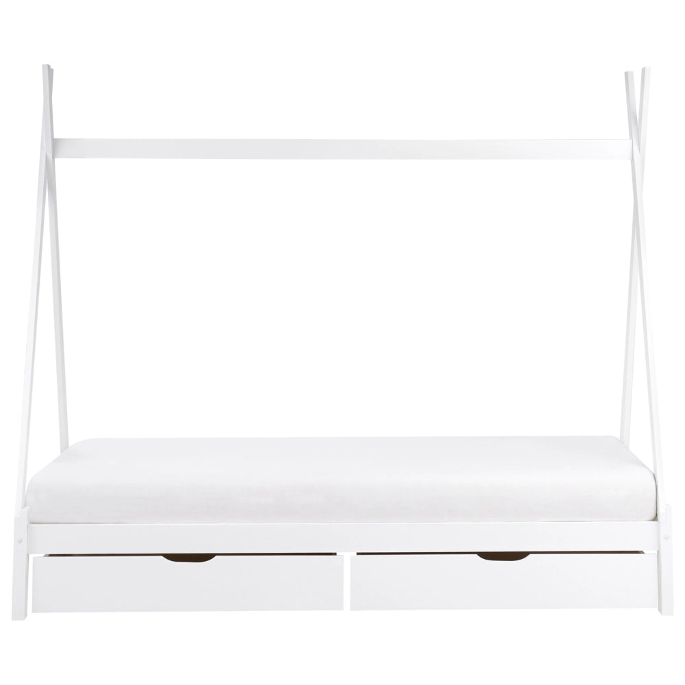 Letto a forma di tenda per bambini Struttura per letto singolo in pino bianco UE 90 x 200 cm con doghe e cassetti