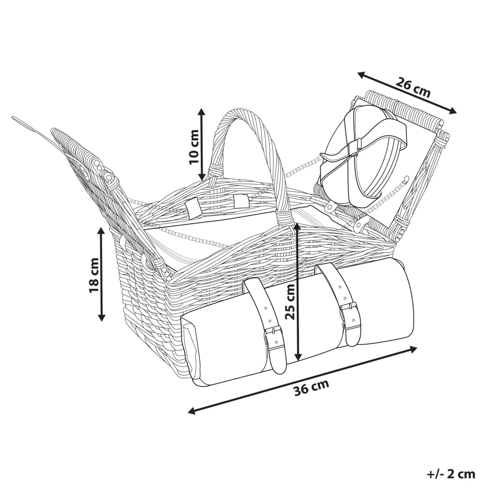 Cesto da picnic per 4 persone in vimini naturale e grigio con set di posate, piatti, bicchieri da vino e borsa termica con cavatappi Coperta inclusa Finitura