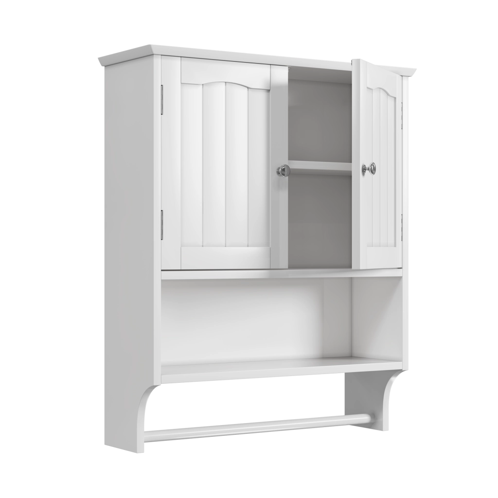 Armadietto da bagno con 1 anta, ripiani regolabili e portasciugamani, per bagno, in MDF, bianco, 56.8 × 19 × 70 cm
