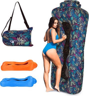 Sedia per il sole gonfiabile con tappeto a mesh per bagno e viaggi in spiaggia - Blu tropicale