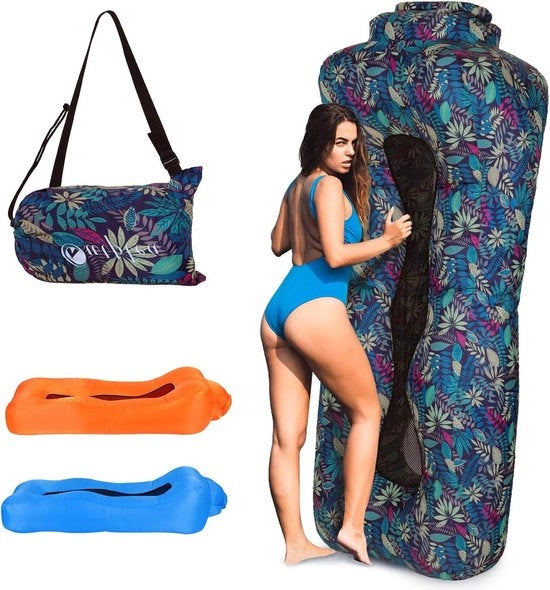 Sedia per il sole gonfiabile con tappeto a mesh per bagno e viaggi in spiaggia - Blu tropicale