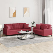 Set di Divani 2 pz con Cuscini Rosso Vino in Similpelle 3201391
