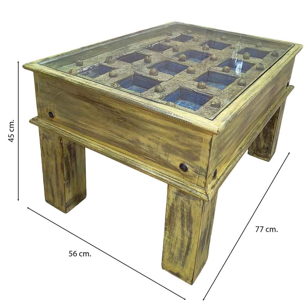 Tavolino da caffè in legno fatto a mano 77x56x45h cm