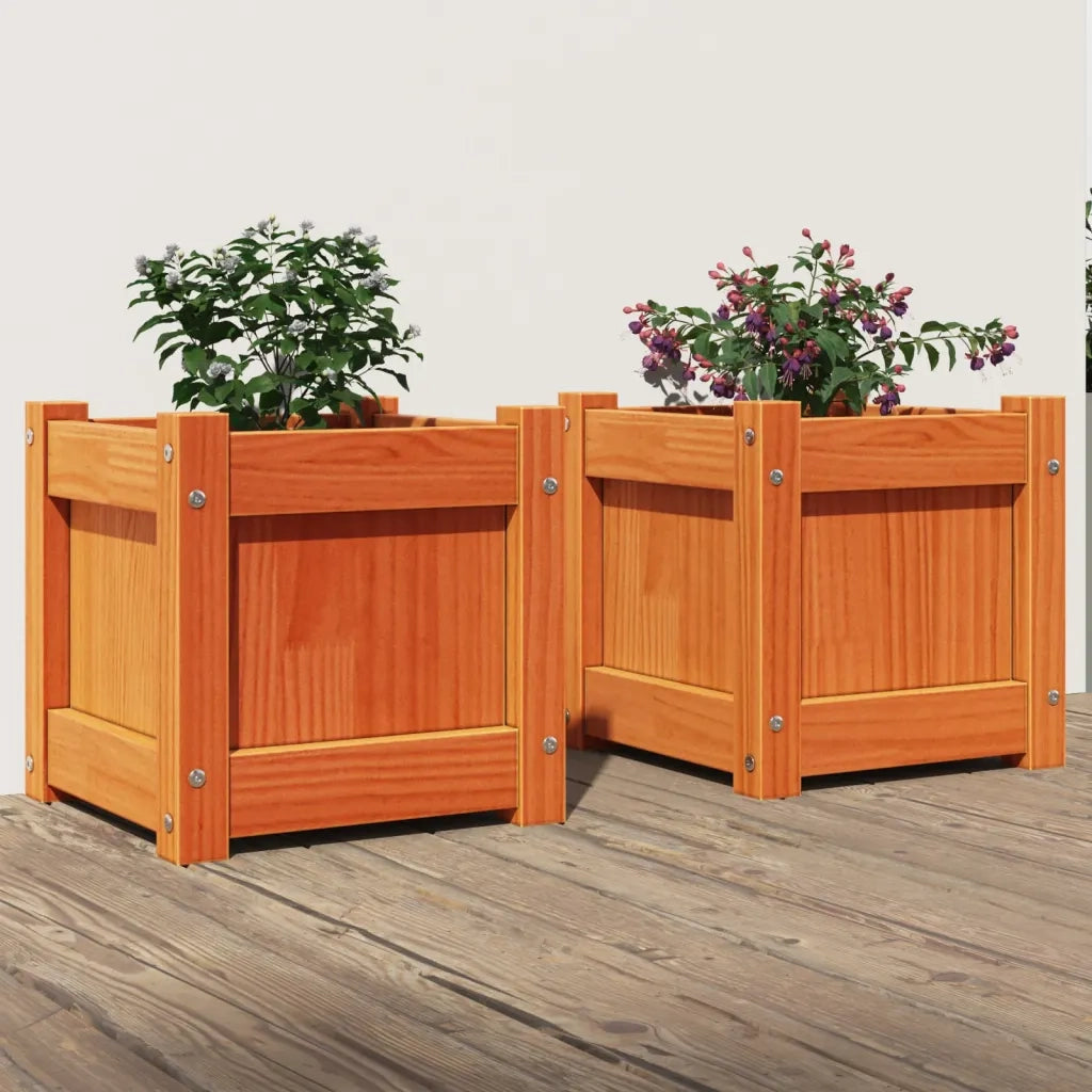 2 pz Fioriere | Cassetta per fiori | Vaso da Giardino Marrone Cera Legno Massello di Pino