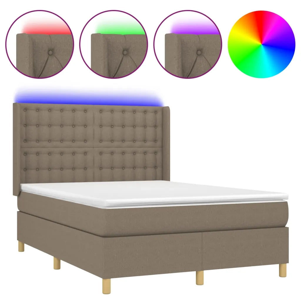 Letto a Molle con Materasso e LED Tortora 140x200 cm in Tessuto 3139201