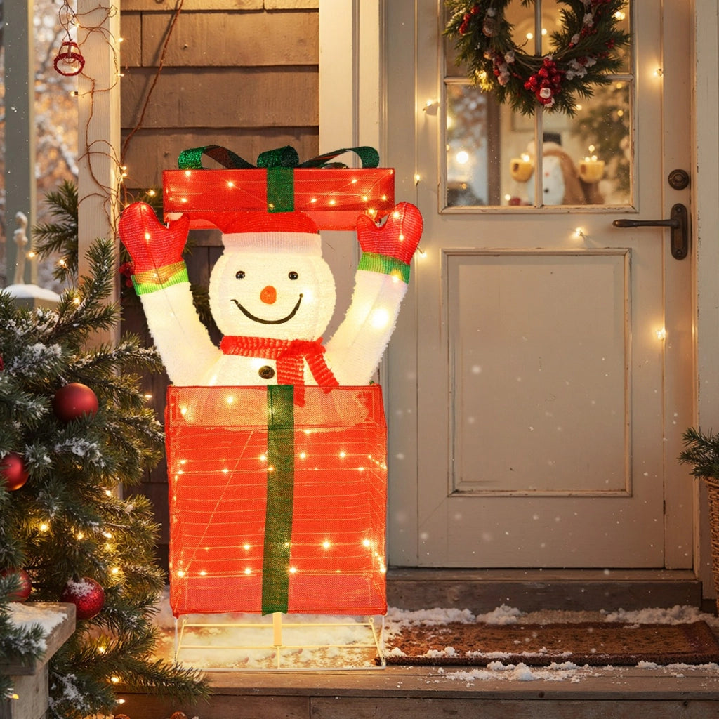 Decorazione natalizia con pupazzo di neve e 100 luci LED per interno ed esterno, Pupazzo di neve illuminato 3D in confezione regalo