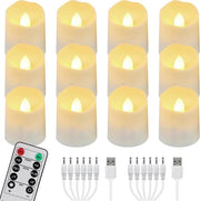 Led theelichtjes ricaricabili - telecomando timer - fiamma calda bianca regolabile - candele elettriche con cavi USB - decorazione per Natale Halloween festa - 12 pezzi