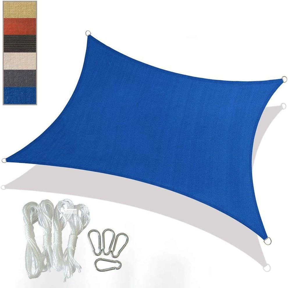 Vele Parasole Telo da Sole in HDPE Protezione Solare Respirante Anti UV Garden Backyard Terrace Pool Party Speciale Triangolo Esterno Rettangolare (5 * 5M,Blue)