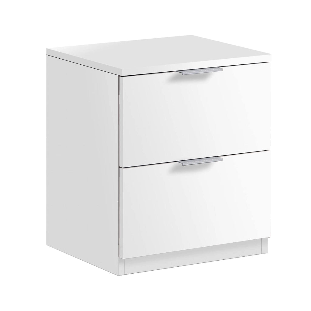 Comodino Artiglio, Comodino moderno a 2 cassetti, Tavolino da notte, ComÒ² basso per camera da letto, cm 38x34h45, Bianco