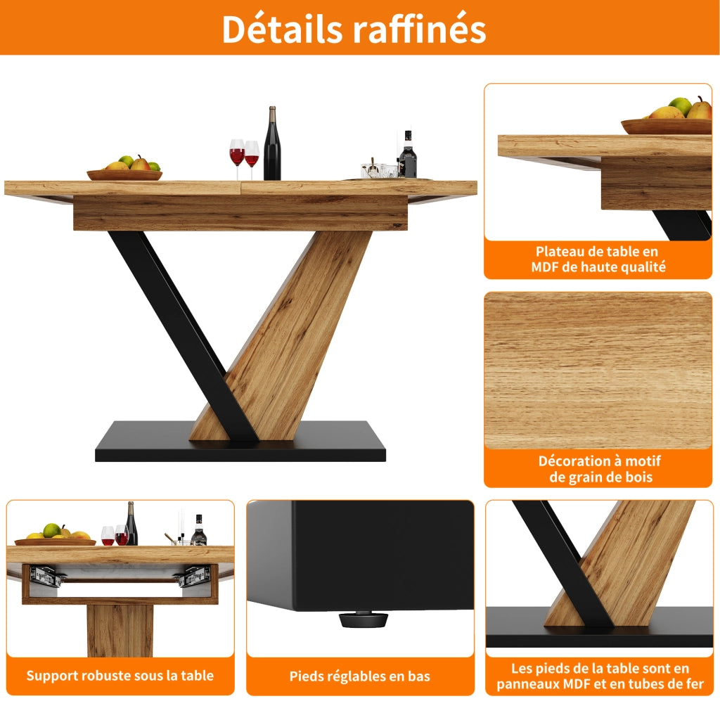 Tavolo allungabile con piano in MDF effetto legno, gambe in metallo, per cucina e soggiorno, 120 × 75 × 75,5 cm